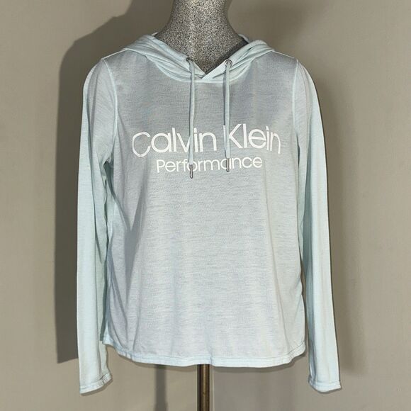 Calvin Klein Tops - Calvin Klein Performance Wick sz S Women’s Blue Long Sleeve Hooded Tshirt hi-low